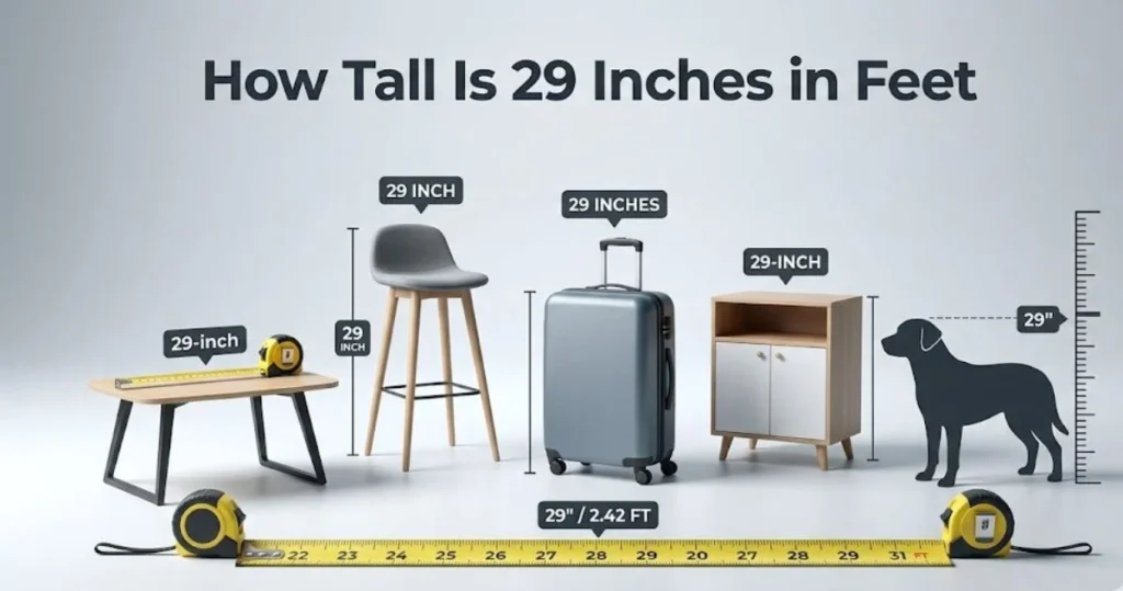 how tall is 29 inches in feet